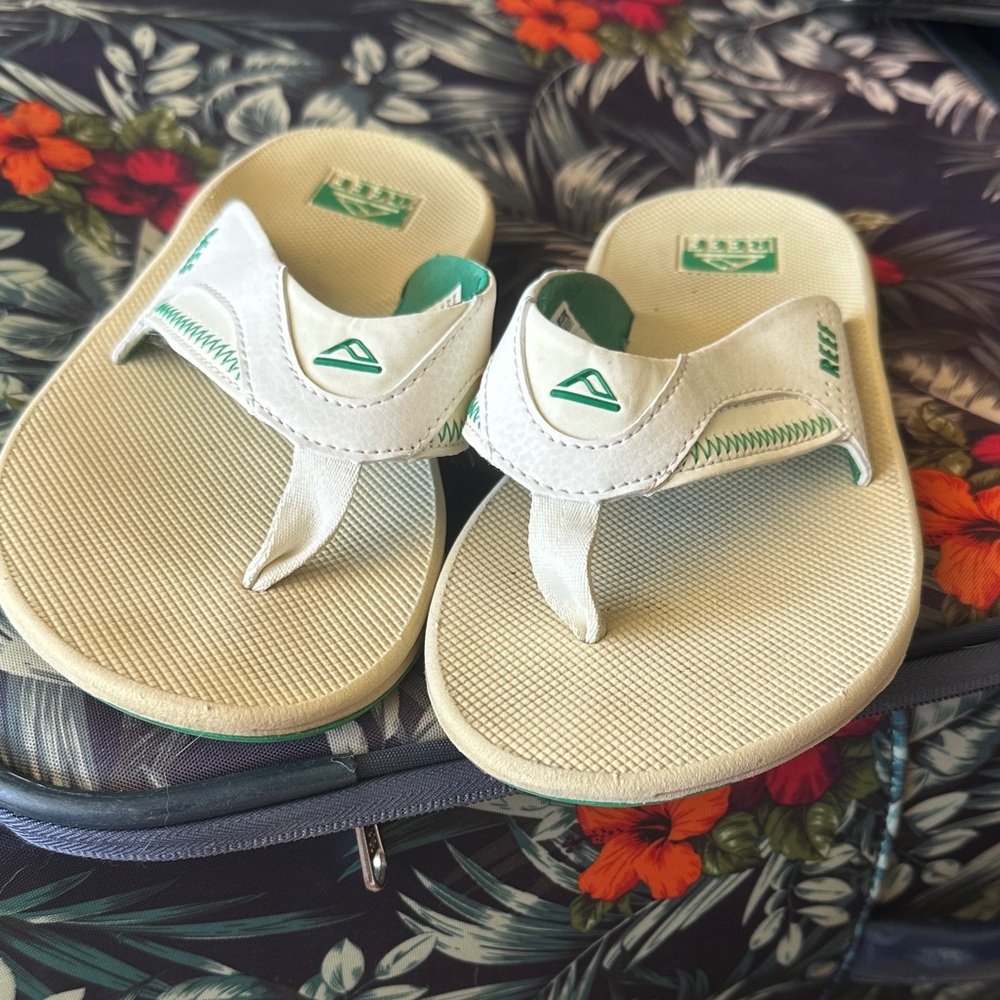 Reef Cream and Green Casual Flip Flops